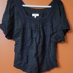 Philosophy Navy Smocked Square-Neck Peasant Blouse